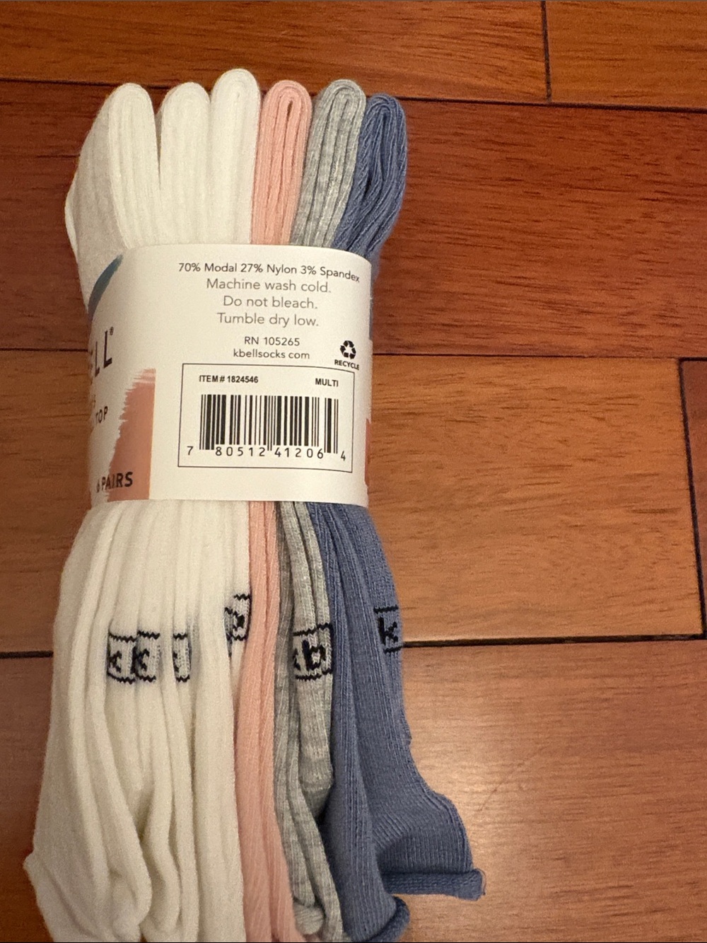 K. Bell Pack of 6 Modal Roll Top Socks - White, Pink, Gray, Blue - Picture 2 of 4
